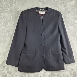 Vintage Jones New York Blazer Jacket Womens 10 Black Pure Wool‎ Made In USA